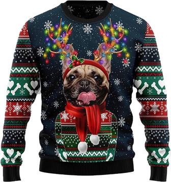 Bulldog Christmas Sweaters for Women - Mens Sweater Winter Holiday Crew Neck Shirt03 Bulldog08 - Thegiftio UK