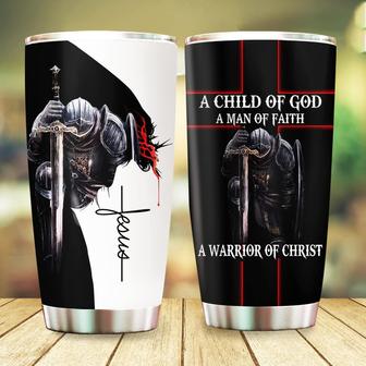 A Child Of God A Man Of Faith A Warrior Of Chirst Jesus Tumbler-Christian Gift For Birthday, Christmas Gifts for Dad Father Grandpa, 20oz Stainless Steel Tumbler Cup with Lid Cold & Hot Water Coffee - Thegiftio UK