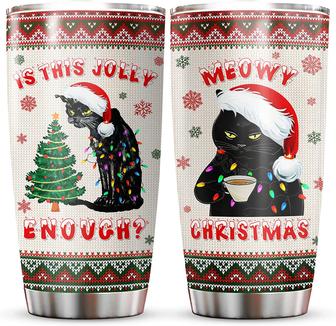 Christmas Gifts for Cat Lover - Black Cat Is This Jolly Enough Tumbler Cup - Meowy Christmas Coffee Mug - Funny Xmas Holiday Gift for Cat Mom Cat Dad Pet Owner - Thegiftio UK