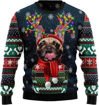 Cute Dog Lovers Christmas Sweaters for Women - Mens Sweater Winter Holiday Crew Neck Shirt14 Bulldog06 - Thegiftio UK