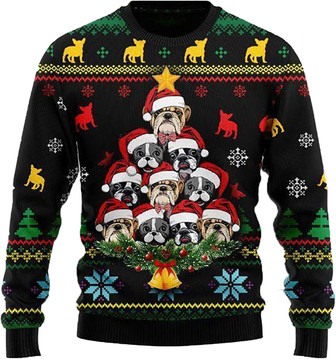 Cute Dog Lovers Christmas Sweaters for Women - Mens Sweater Winter Holiday Crew Neck Shirt14 Bulldog09 - Thegiftio UK