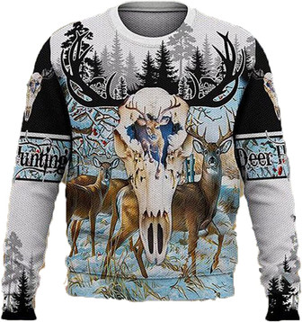Deer Hunting Christmas Sweaters for Women - Mens Sweater Winter Holiday Crew Neck Shirt26 Deer09 - Thegiftio UK