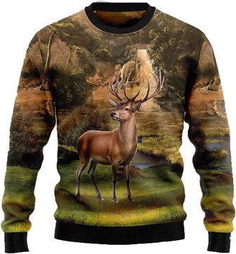Deer Hunting Christmas Sweaters for Women - Mens Sweater Winter Holiday Crew Neck Shirt26 Deer13 - Thegiftio UK
