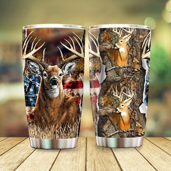 Deer Hunting Tumbler, Hunting Life Tumbler for Men Grandpa Dad Husband, Patriotic American Flag Birthday Gifts, Hunting Gifts for Men 20oz Stainless Steel with Lid Cold & Hot Water Coffee - Thegiftio UK