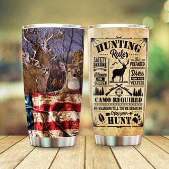 Deer Hunting Tumbler, Hunting Rules Tumbler for Men Grandpa Dad Husband, Patriotic American Flag Birthday Gifts, Hunting Gifts for Men 20oz Stainless Steel with Lid Cold & Hot Water Coffee - Thegiftio UK