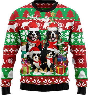 Dogs Family Christmas Sweaters for Women - Mens Sweater Winter Holiday Crew Neck Shirt16 Bernese01 - Thegiftio UK