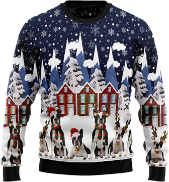 Dogs Family Christmas Sweaters for Women - Mens Sweater Winter Holiday Crew Neck Shirt16 Boston02 - Thegiftio UK
