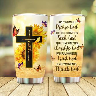 Faith Cross Tumbler, Butterfly Sunflower God Tumbler, Christian Gifts for Women, Inspirational Gift for Women, Religious Gifts 20oz Stainless Steel with Lid Cold & Hot Coffee Water - Thegiftio UK