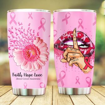 Faith Hope Love Breast Cancer Awareness Tumbler Woman's Lips Pink Ribbon Breast Cancer Survivor Gifts For Women 20oz Stainless Steel with Lid Cold & Hot Water Coffee - Thegiftio UK