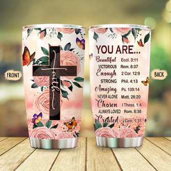 Faith Tumbler Jesus Tumbler You Are Tumbler Flower Butterfly Cross Christian Gifts for Women 20oz Stainless Steel with Lid Cold Hot Water Coffee - Thegiftio UK