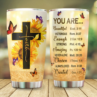 Faith Tumbler Jesus Tumbler You Are Tumbler Sunflower Butterfly Cross Christian Gifts for Women 20oz Stainless Steel with Lid Cold & Hot Water Coffee - Thegiftio UK