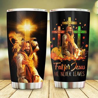 Fall For Jesus He Never Leaves Tumbler Jesus Is My Savior - Christian Gift For Birthday, Christmas Gifts for Mom Dad Mama Papa, 20oz Stainless Steel Tumbler Cup with Lid Cold & Hot Water Coffee - Thegiftio UK