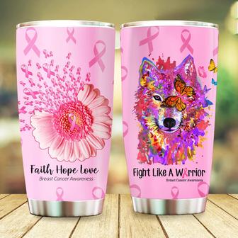Fight Like A Warrior Breast Cancer Awareness Tumbler Faith Hope Love Pink Ribbon Breast Cancer Survivor Gifts For Women 20oz Stainless Steel with Lid Cold & Hot Water Coffee - Thegiftio UK