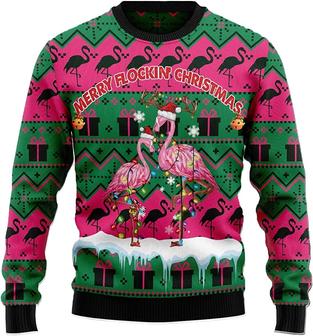 Funny Flamingo Xmas Christmas Sweaters for Women - Mens Sweater Winter Holiday Crew Neck Shirt45 Flam08 - Thegiftio UK