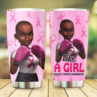 Like A Girl Breast Cancer Awareness Tumbler Strong Woman Pink Ribbon Breast Cancer Survivor Gifts For Women 20oz Stainless Steel with Lid Cold & Hot Water Coffee - Thegiftio UK