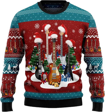 Guitar Intrument Christmas Sweaters for Women - Mens Sweater Winter Holiday Crew Neck Shirt05 Guitar03 - Thegiftio UK