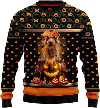 Happy Animals Halloween Sweaters for Women - Mens Sweater Winter Holiday Crew Neck Shirt40 Dog03 - Thegiftio