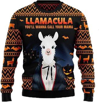 Happy Animals Halloween Sweaters for Women - Mens Sweater Winter Holiday Crew Neck Shirt40 Llama05 - Thegiftio UK