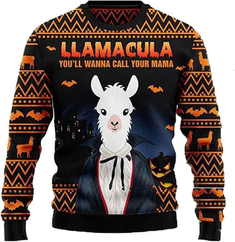 Happy Animals Halloween Sweaters for Women - Mens Sweater Winter Holiday Crew Neck Shirt40 Llama05 - Thegiftio