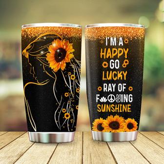 I am A Happy Go Lucky Ray of Fcking Sunshine Tumbler, Glitter Sunflower Birthday Gifts for Women, Christmas Gift for Women Friend Sister 20oz Stainless Steel with Lid Cold & Hot Water Coffee - Thegiftio UK