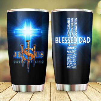 Jesus is My Savior Jesus Saved My Life Tumbler - Blessed Dad Tumbler Bible Verse God Cross Christian Gifts for Men 20oz Stainless Steel with Lid Cold & Hot Water Coffee - Thegiftio UK