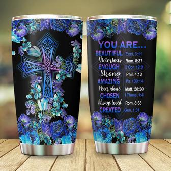 Jesus Tumbler You Are Tumbler Flower Pattern Cross Christian Gifts for Women Mom Mother Grandma 20oz Stainless Steel with Lid Cold & Hot Water Coffee - Thegiftio UK