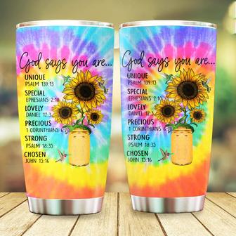 Jesus Tumbler God Says Your Are Christian Gift Sunflower Gifts for Men Women 20oz Stainless Steel with Lid Cold & Hot Water Coffee - Thegiftio