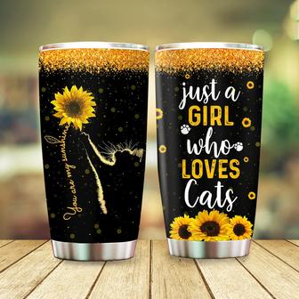 Just A Girl Who Loves Cats Tumbler, Sunflower You Are My Sunshine Tumbler, Cute Cat Gifts For Women, Birthday Gifts For Women 20oz Stainless Steel with Lid Cold & Hot Water Coffee - Thegiftio UK