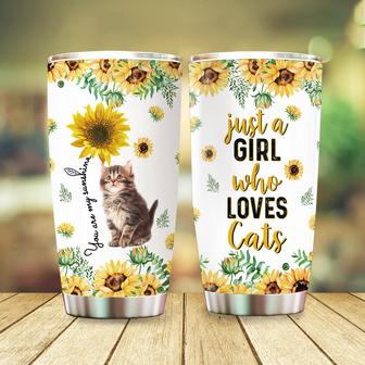 Just A Girl Who Loves Cats Tumbler, Sunflower You Are My Sunshine Tumbler, Cute Cat Gifts For Women, Birthday Gifts For Women 20oz Stainless Steel with Lid Cold & Hot Water Coffee Color 2 - Thegiftio UK