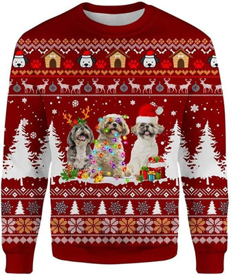 Funny Light Dog Christmas Sweaters for Women - Mens Sweater Winter Holiday Crew Neck Shirt47 - Thegiftio UK