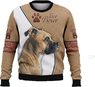 Loyal Pet Dog Christmas Sweaters for Women - Mens Sweater Winter Holiday Crew Neck Shirt21 Boxer04 - Thegiftio UK