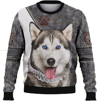 Loyal Pet Dog Christmas Sweaters for Women - Mens Sweater Winter Holiday Crew Neck Shirt21 Husky02 - Thegiftio UK
