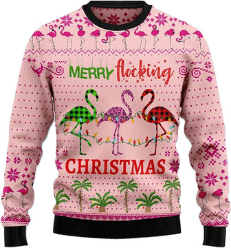 Merry Flamingo Xmas Christmas Sweaters for Women - Mens Sweater Winter Holiday Crew Neck Shirt46 - Thegiftio UK