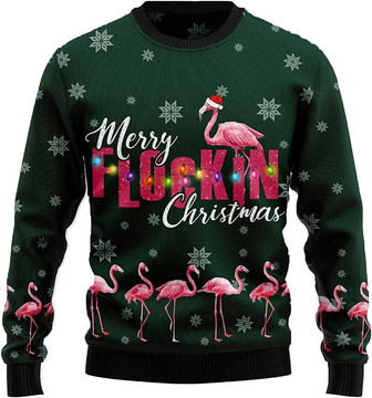 Merry Flamingo Xmas Christmas Sweaters for Women - Mens Sweater Winter Holiday Crew Neck Shirt46 Flamingo04 - Thegiftio UK