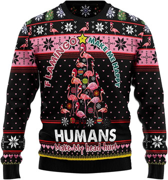Merry Flamingo Xmas Christmas Sweaters for Women - Mens Sweater Winter Holiday Crew Neck Shirt46 Flamingo05 - Thegiftio UK