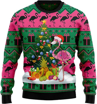 Merry Flamingo Xmas Christmas Sweaters for Women - Mens Sweater Winter Holiday Crew Neck Shirt46 Flamingo06 - Thegiftio UK