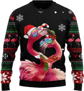 Merry Flamingo Xmas Christmas Sweaters for Women - Mens Sweater Winter Holiday Crew Neck Shirt46 Flamingo09 - Thegiftio UK