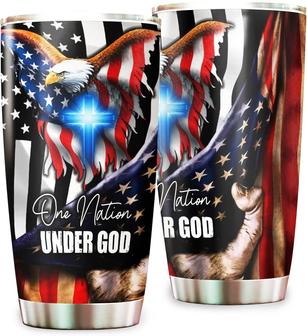One Nation Under God American Eagle - Patriotic Jesus Flag 1776 20oz Stainless Steel Tumbler with Lid Cold & Hot Coffee Mug - Thegiftio