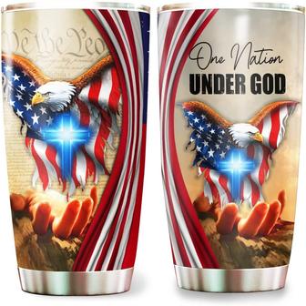 One Nation Under God American Eagle - Patriotic Jesus Flag 1776 Tumbler 20oz Stainless Steel with Lid Cold & Hot Coffee Mug - Thegiftio