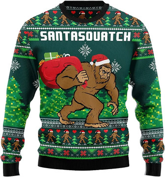 Santa Bigfoot Christmas Sweaters for Women - Mens Sweater Winter Holiday Crew Neck Shirt43 - Thegiftio UK