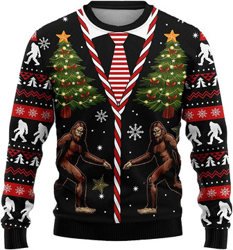 Santa Bigfoot Christmas Sweaters for Women - Mens Sweater Winter Holiday Crew Neck Shirt43 Bigfoot03 - Thegiftio UK