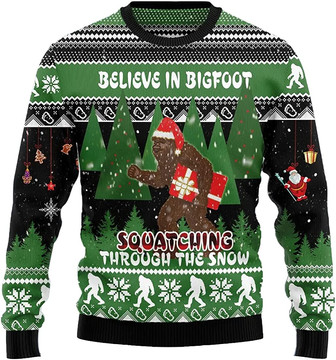 Santa Bigfoot Christmas Sweaters for Women - Mens Sweater Winter Holiday Crew Neck Shirt43 Bigfoot05 - Thegiftio UK