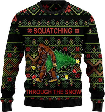 Santa Bigfoot Christmas Sweaters for Women - Mens Sweater Winter Holiday Crew Neck Shirt43 Bigfoot06 - Thegiftio UK