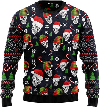 Skull Christmas Christmas Sweaters for Women - Mens Sweater Winter Holiday Crew Neck Shirt10 Skull01 - Thegiftio UK