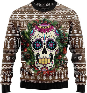Skull Christmas Christmas Sweaters for Women - Mens Sweater Winter Holiday Crew Neck Shirt10 Skull04 - Thegiftio UK