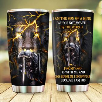 I Am The Son Of A King Tumbler - Christian Gift Lion Knight For Birthday, Christmas Gifts for Dad Father Papa, 20oz Stainless Steel Tumbler Cup with Lid Cold & Hot Water Coffee - Thegiftio UK
