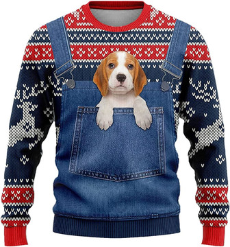 Ugly Christmas Sweaters for Women - Baby Dog Christmas in Pocket Mens Sweater Xmas Holiday Crew Neck Shirt82 Beagle01 - Thegiftio UK