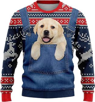 Ugly Christmas Sweaters for Women - Baby Dog Christmas in Pocket Mens Sweater Xmas Holiday Crew Neck Shirt82 Labra05 - Thegiftio UK