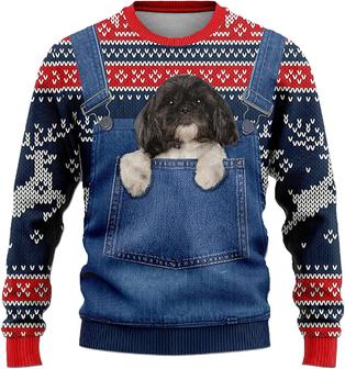 Ugly Christmas Sweaters for Women - Baby Dog Christmas in Pocket Mens Sweater Xmas Holiday Crew Neck Shirt82 Shih Tzu07 - Thegiftio UK