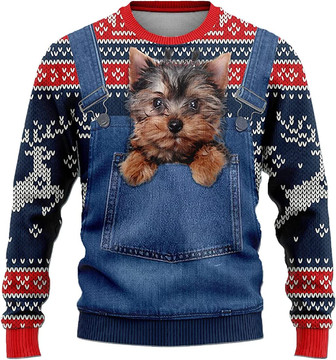 Ugly Christmas Sweaters for Women - Baby Dog Christmas in Pocket Mens Sweater Xmas Holiday Crew Neck Shirt82 Yorkshire08 - Thegiftio UK